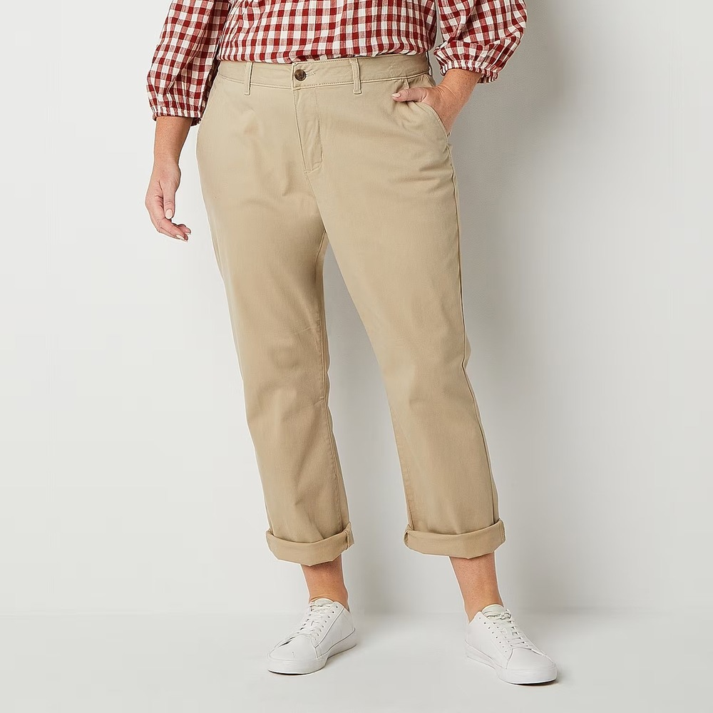 MSRP $50 St. John's Bay Women's 16W Biscotti Relaxed Fit Girlfriend Chino Pants